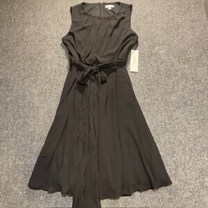 NEW tags Calvin Klein Black Sleeveless Belted Fit Flare Classic Dress Womens 12